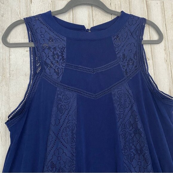 Signature Studio Swing Dress Navy Blue Lace Panels Keyhole Back Sleeveless Sz XL - Picture 2 of 8